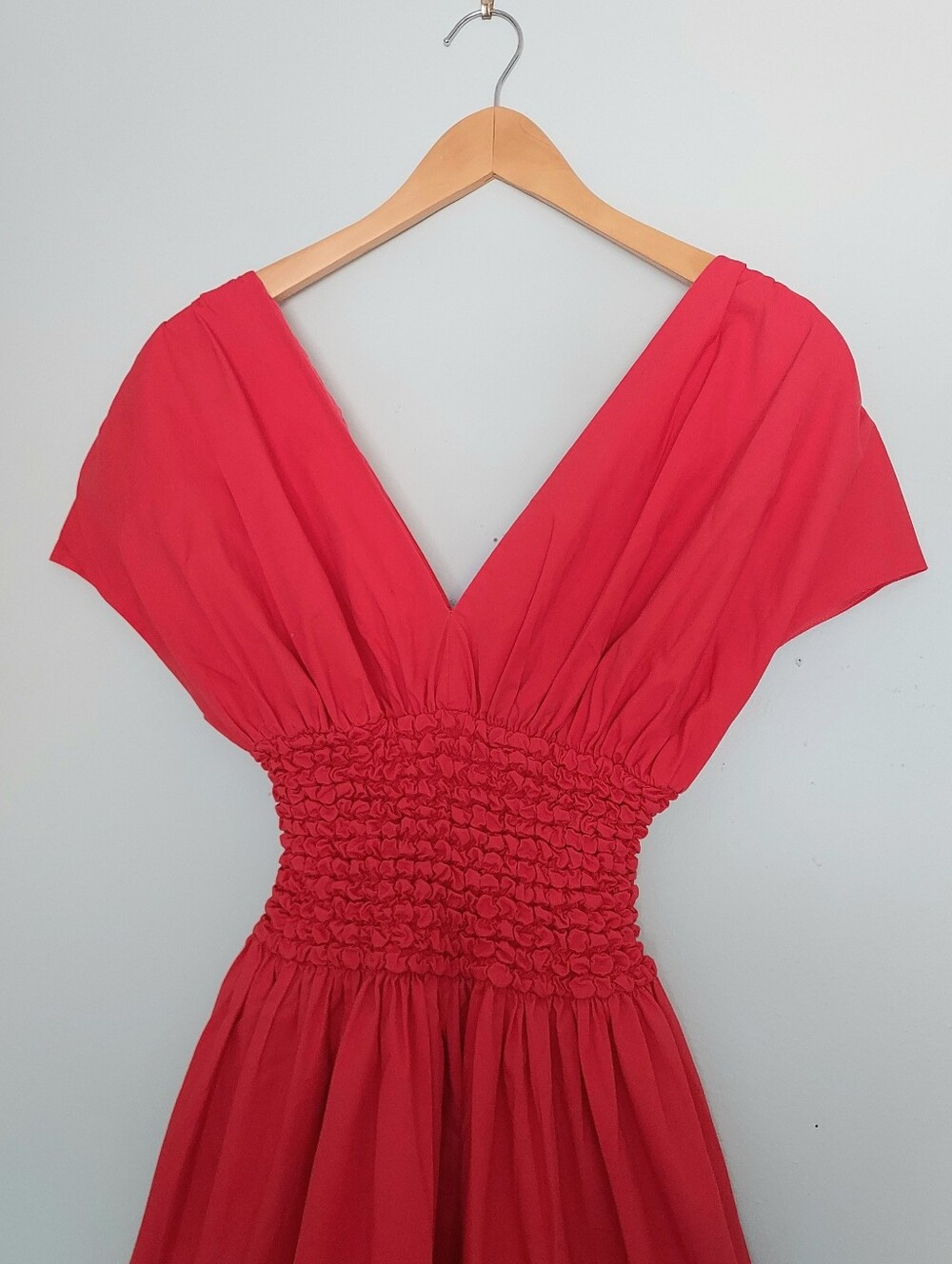 Staud Jackson Cap Sleeve Smocked Midi Dress Size Small Cotton Poplin - Picture 3 of 13